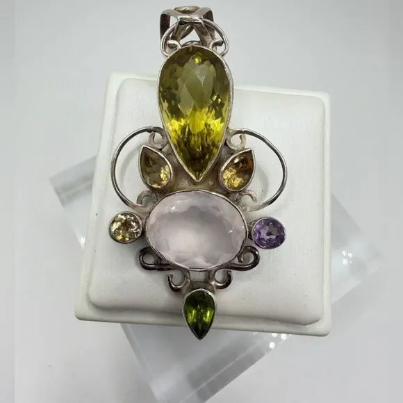 2.5" long, faceted multi-gemstone and sterling silver pendant! - Picture 3 of 10